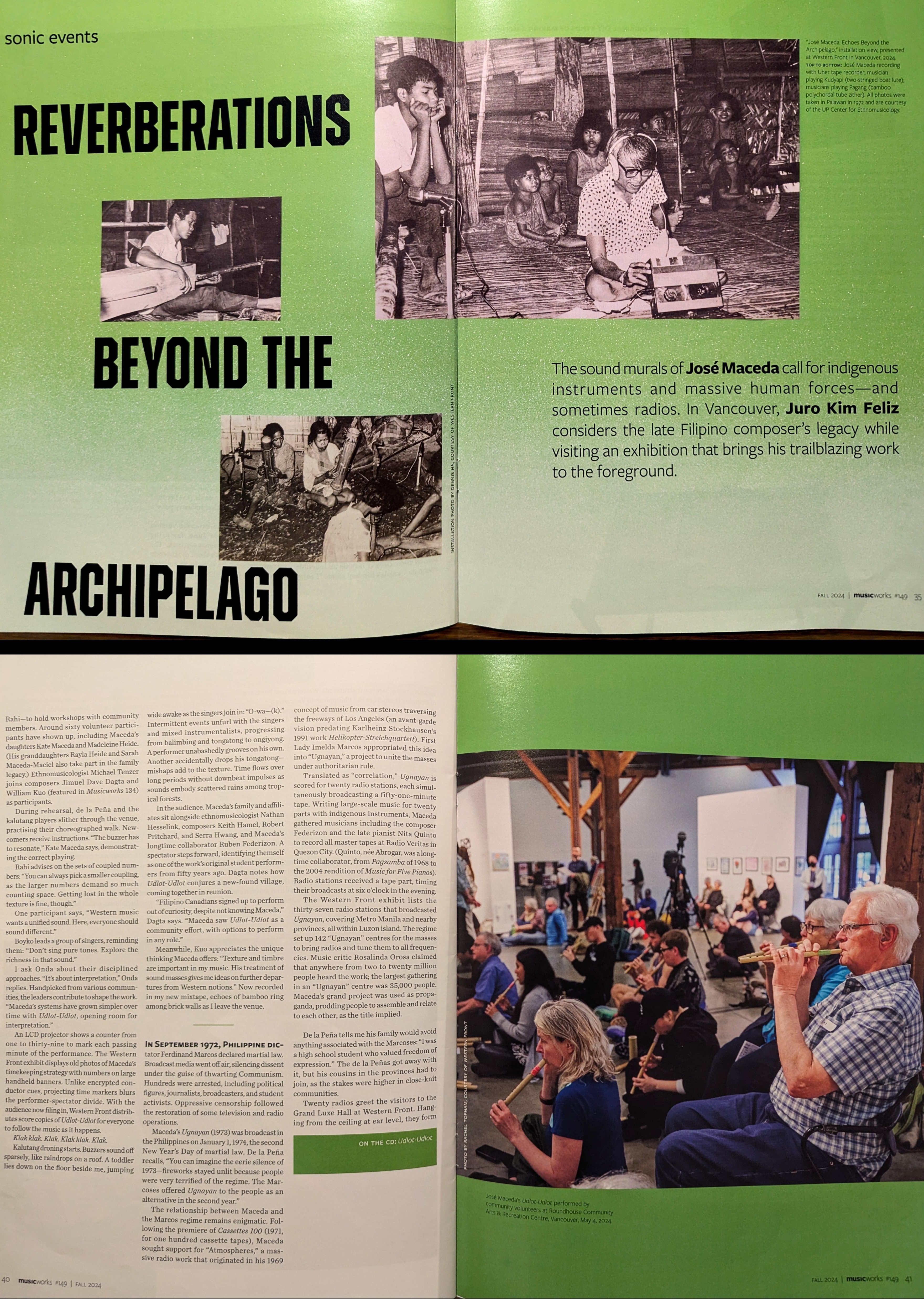 Snapshots of "José Maceda: Reverberations Beyond the Archipelago," a Musicworks magazine feature I wrote for the Faull 2024 issue.